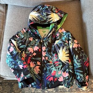 Obermeyer Girls Ski Jacket - Black with Floral Print (girls- size 6-7)